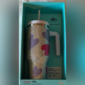 HYDRAPEAK Rhinestone Stainless Steel Tumbler Pink Purple HEARTS 40 Oz Cup NEW!